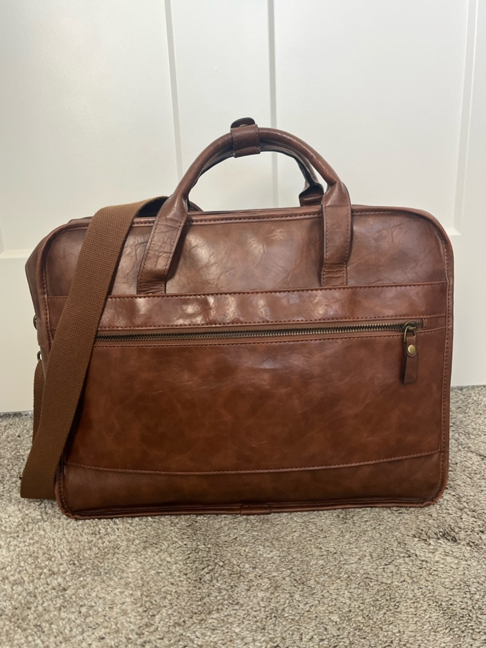 Classic Brown Leather Briefcase with Shoulder Strap